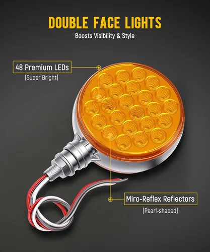 Miniatura 2 de Partsam 2 luces redondas de doble cara ámbar de 48 LED para guardabarros de pedestal trasero, luces de estacionamiento para montaje en poste, luces