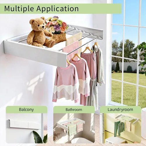 Miniatura 7 de Tendedero de pared de 31.5 pulgadas, estante de secado de ropa plegable de pared, estante de secado de ropa para ahorrar espacio, estante de secado