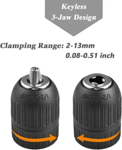 Miniatura 3 de Mesee Adaptador de portabrocas sin llave de capacidad de 0.079-0.512 in, herramienta de conversión de cambio rápido de impacto de rosca de montaje