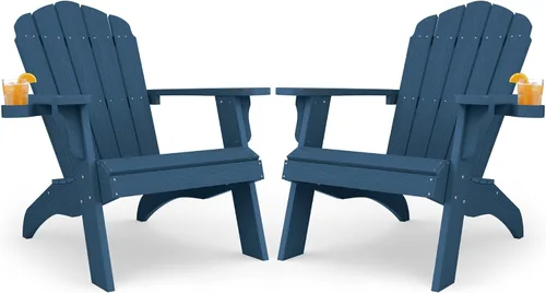 Miniatura 14 de YEFU Juego de 2 sillas Adirondack de plástico de gran tamaño con portavasos (gran doble propósito), resistentes a la intemperie, sillas de madera