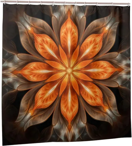 Miniatura 7 de YLATY2908 - Cortina de ducha de flores abstractas para baño, juego de cortina de ducha bohemia floral naranja, tela transparente, moderna
