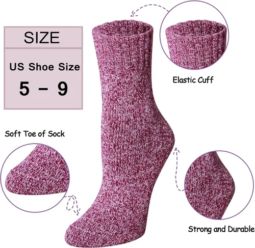 Miniatura 2 de Loritta 5 Pairs Womens Wool Socks Thick Knit Vintage Winter Warm Cozy Crew Socks Gifts