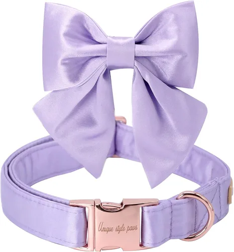 Miniatura 42 de Unique style paws Collar de perro de color verde sedoso, ajustable, duradero, con lazo para boda, collar de pajarita para cachorros y gatos pequeños