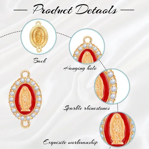 Miniatura 3 de BENBO 36 dijes de aleación esmaltados de la Virgen María, esmalte de mezcla de diamantes de imitación con incrustaciones de diamantes de imitación