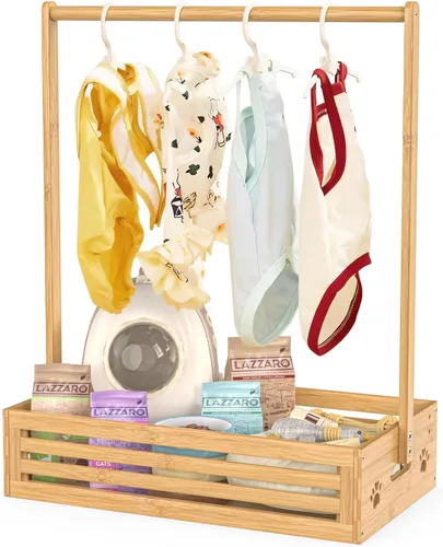Miniatura 8 de BAMBOOHOMIE Perchero para Ropa de Bebé para Niños Pequeños, Perchero para Ropa de Mascotas con Caja de Almacenamiento y Barra Colgante Ajustable