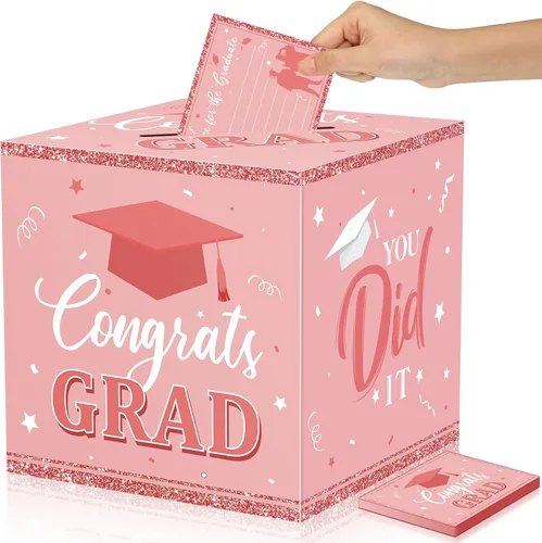 Miniatura 10 de Nezyo Caja para tarjetas de graduación con 30 tarjetas de consejo, caja de tarjetas de regalo de felicitaciones para clase de 2026, caja