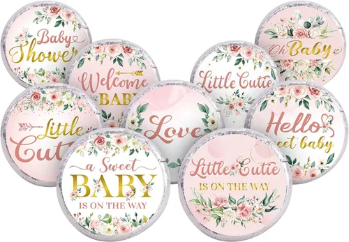 Colarr 504 calcomanías florales para baby shower, mini calcomanías de dulces de besos, etiquetas de amor florales rosadas, etiquetas pequeñas para