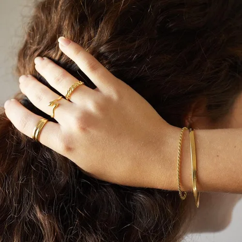 Miniatura 4 de LEXODY Pulseras de oro para mujer, juego de pulseras de espiga de oro de 14 quilates, delicadas joyas de espiga apilables, cadena fígaro, cadena
