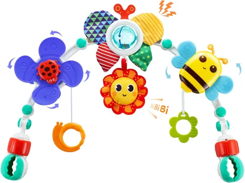 Lynncare Juguetes de moisés ajustable para bebés y niños pequeños, arco de cochecito, juguetes para cuna de bebé con fascinante colgante para