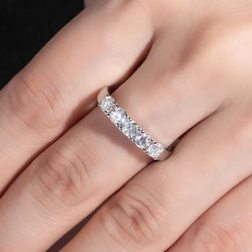 Miniatura 8 de Anillos de eternidad de moissanita, anillos de boda, color D, claridad VVS1, redondo, corte brillante, plata de ley 925, 56 piedras, anillos