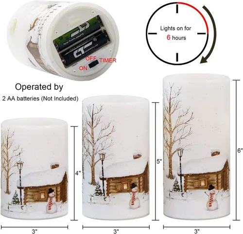 Miniatura 2 de Eldnacele Velas de Navidad sin llama con muñeco de nieve, parpadeantes, con temporizador de ciclo diario automático, velas LED de pilas blancas