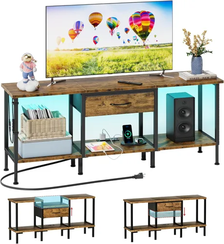 GYIIYUO Soporte de TV LED con toma de corriente y cajón de tela para TV de 55, 50, 45 pulgadas, centro de entretenimiento y consola de TV industrial