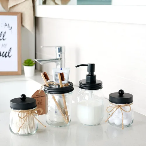 Miniatura 5 de Amolliar Mason Jar - Organizador de tocador de baño, decoración de granja, recipiente dispensador de vidrio, tarros Mason de 8 onzas y tapas