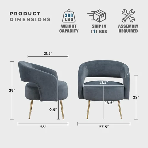 Miniatura 2 de Lexicon Mid-Century - Silla decorativa de terciopelo moderna con respaldo abierto, patas de metal dorado, sillón curvado tapizado para sala