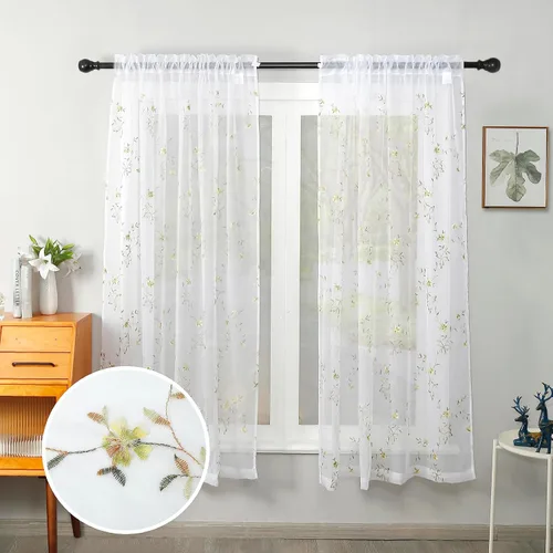 Miniatura 10 de Taisier Home Cortinas Traslúcidas Blancas Florales con Estampado de Flores y Bordado de Enredaderas para Dormitorio, Cortina con Bolsillo