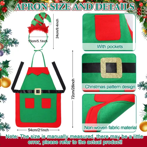 Miniatura 3 de Toulite Juego de 24 delantales de elfo de Navidad con diademas, disfraces de fiesta de Navidad, delantales a granel para adultos y niños para hornear