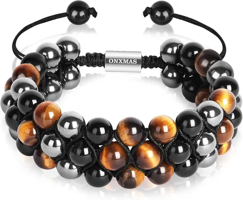 Pulsera de triple protección hecha a mano para hombres y mujeres, ojo de tigre, obsidiana negra, hematita, cuentas de cristal curativo, joyería trae