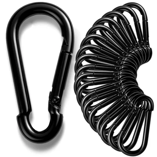 Miniatura 8 de Paquete de 50 mosquetones resistentes, ganchos de resorte grandes de 3.2 pulgadas a granel, mosquetones negros galvanizados para campamento, clips