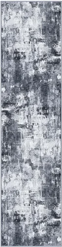 Miniatura 9 de KOZYFLY – Alfombra de pasillo moderna y lavable de diseño abstracto, 2 x 8 pies, antideslizante, suave de pelo corto, en tonos gris y negro, ideal