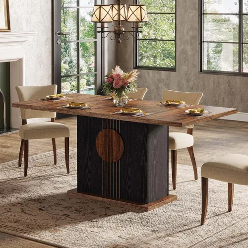 Miniatura 10 de Tribesigns Mesa de comedor rectangular de 55 pulgadas para 4 a 6 personas, mesa de comedor de madera de granja para cocina, comedor y sala de estar