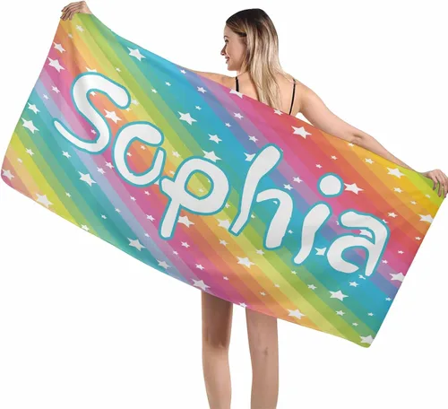 Miniatura 21 de MyPupSocks Toallas de playa para niñas, toallas personalizadas de teñido anudado con nombres para niños y adultos, toallas de playa personalizadas