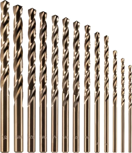 amoolo Juego de brocas de cobalto (1/16"-1/4", 13 unidades), brocas de metal M35 HSS para acero, acero inoxidable, metal duro, hierro fundido,