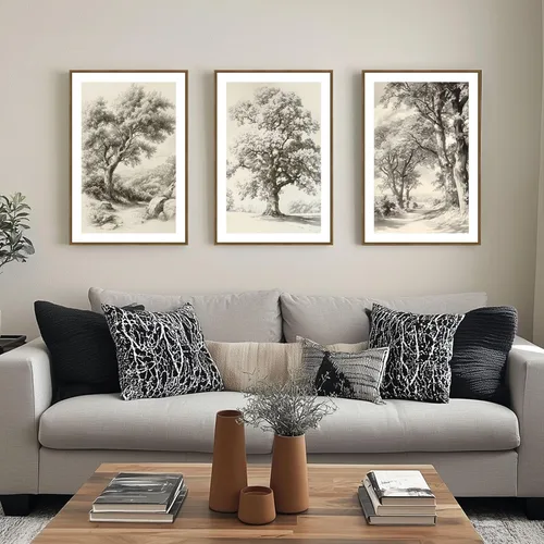 Miniatura 7 de Zessonic Arte de Pared de Boceto de Árbol Vintage Lienzo Botánico de Naturaleza Salvaje Juego de Arte de Árbol de Roble de 3 Piezas, Impresiones