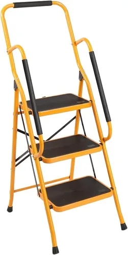 Miniatura 10 de Escalera plegable de 3/4, taburete de escalera con práctico mango antideslizante, resistente y pedal ancho, taburete portátil de acero de 330