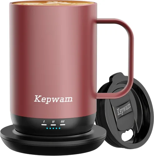 Miniatura 12 de Kepwam Taza de Café Autocalentante T1, Taza de Café Recargable Calentada de 16oz, Taza de Café Inteligente con Calentamiento Controlado por