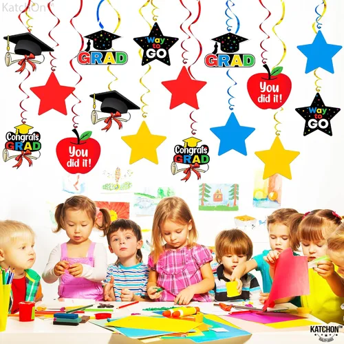 Miniatura 3 de KatchOn, 30 espirales colgantes de graduación de jardín de infantes, sin bricolaje Coloridas graduaciones preescolares para decoraciones