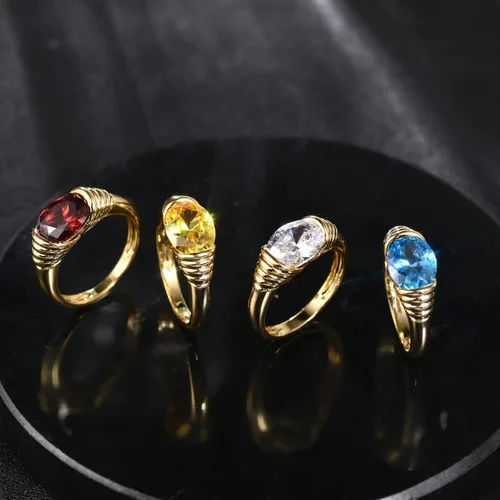 Miniatura 5 de AllenCOCO Gold Ring for Women Trendy Ruby Ring Red Gemstone Chunky Ring 18k Gold Plated Band Ring Signet Statement Ring Size 6