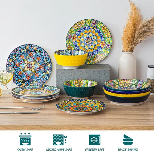 Miniatura 4 de vancasso Juego de 6 Platos de Ensalada de 8.5 Pulgadas de Cerámica para Postre, Juego de Platos Pequeños para Cena, Aptos para Microondas, Horno