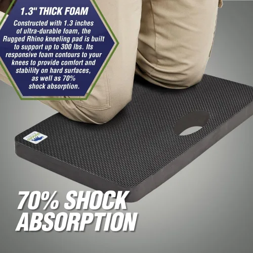 Miniatura 3 de RUGGED RHINO Rodilleras gruesas absorbentes de golpes, soporta hasta 300 libras, protege las rodillas de superficies de hormigón duro, para Negro