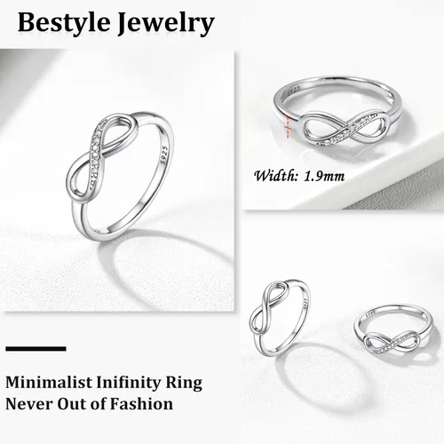 Miniatura 2 de Bestyle Anillos de plata de ley S925 con nudo infinito, anillos de circonita cúbica, bonitos anillos de amistad para mejores amigos, anillos