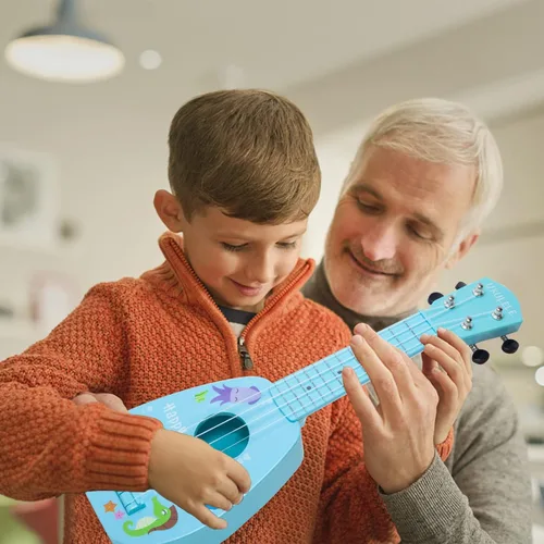 Miniatura 8 de YOLOPLUS+ Guitarra de juguete para niños de 17 pulgadas con 4 cuerdas, mini guitarra infantil, instrumentos musicales educativos, juguete de Azul