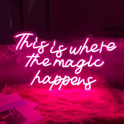 Miniatura 8 de Letrero de neón grande de 24 pulgadas, con texto en inglés «This Is Where the Magic Place», luz de neón azul hielo para despedida de soltera