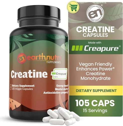 EarthNutri Cápsulas de monohidrato de creatina, micronizadas para una mejor absorción, apoya la fuerza muscular, la fuerza y la recuperación, 105