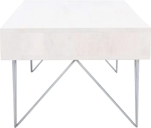 Miniatura 11 de Safavieh Home Collection Mesa de centro con patas de horquilla de latón y lavado blanco de mediados de siglo de caléndula Blanco lavado y latón