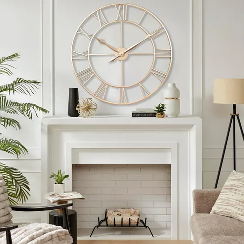 Miniatura 6 de CLXEAST Reloj de Pared de 30 Pulgadas, Gran Reloj de Pared Dorado Champán con Números Romanos de Metal, Relojes de Pared Modernos para Decoración