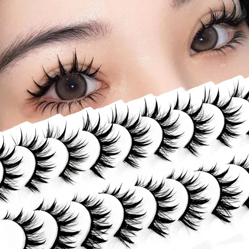Miniatura 8 de 10 pares de pestañas postizas manga de aspecto natural, racimos ondulados, estilo puntiagudo de 0.630 pulgadas, pestañas japonesas de anime cosplay