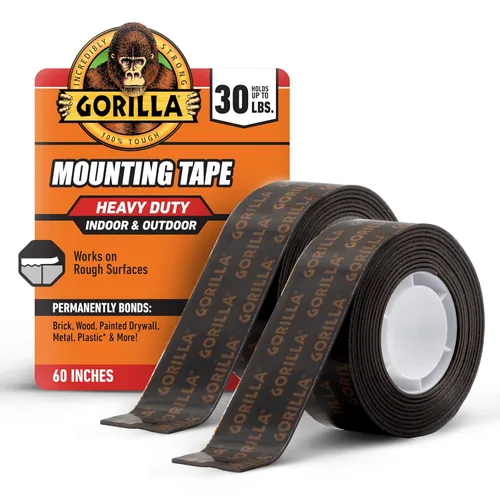 Gorilla - Cinta de montaje resistente de doble cara; resistente a la intemperie; 1 x 60 pulgadas; negro; (paquete de 2)