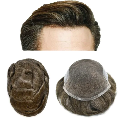 Miniatura 60 de Toupee Hairpiece for Men Real Human Hair Replacement Systems for Men Swiss Lace Front Bleached Knot Natural Hairline Hair Pieces for Men6*8''-100%