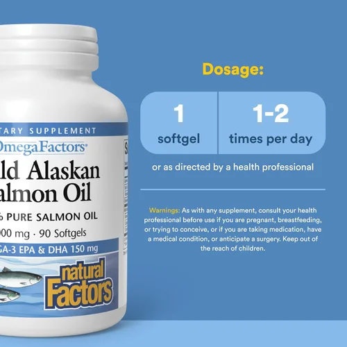 Miniatura 3 de Omega Factors de Natural Factors, Aceite de Salmón Salvaje de Alaska, Apoya la Salud del Corazón y el Cerebro con Omega-3 DHA y EPA, 90 Cápsulas