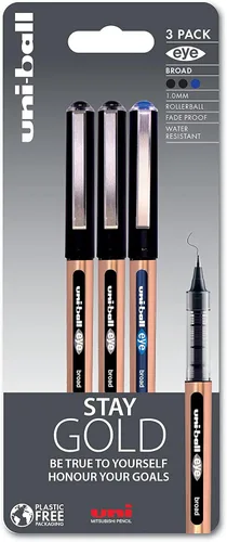 Miniatura 8 de uni-ball On Point 'Stay Gold' Eye - Bolígrafos anchos para escritura a mano, paquete de 3 en tinta azul