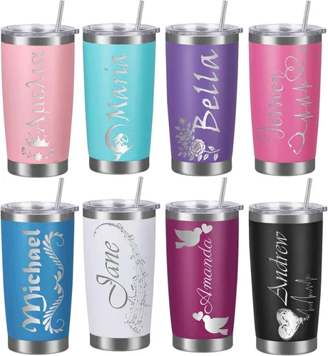 Miniatura 2 de Vasos personalizados con tapa y pajita, vaso aislado personalizado grabado con nombre, vaso de café de acero inoxidable, regalos para hombres y Negro