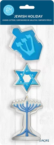 R&M Juego de cortador de galletas judías, 3 piezas de acero inoxidable - Dreidel, estrella de David y Menorah