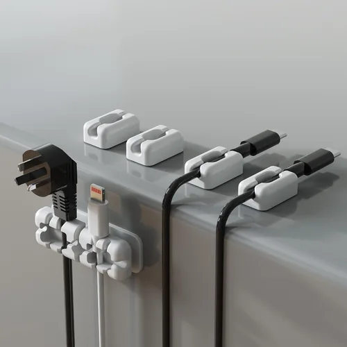 5 clips organizadores de cables negros, clips adhesivos de silicona para cables de carga, organizador de cables para escritorio, mesita de noche,