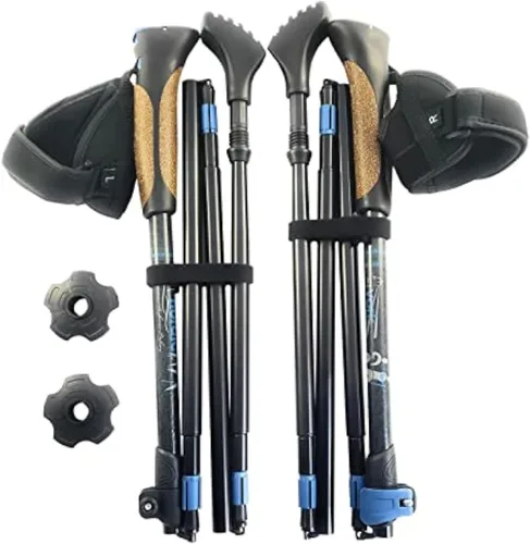 York Nordic Bastones plegables ultraligeros para caminar, listos para viajar, con patas de goma, cestas y bolsa