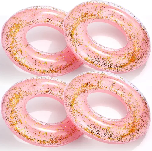 Miniatura 8 de Flotador inflable de piscina con purpurina de 30 pulgadas, tubo de natación con confeti dorado, tubo interior de natación para adultos, flotadores
