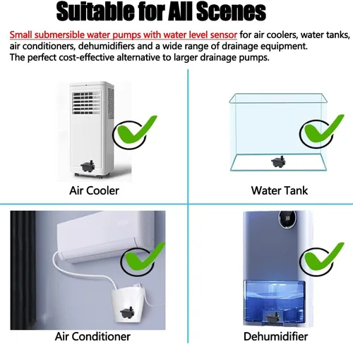 Miniatura 4 de Bomba de condensado pequeña con válvula de retención, bombas de agua sumergibles automáticas de 4 pies, bomba de drenaje con sensor de nivel, mini